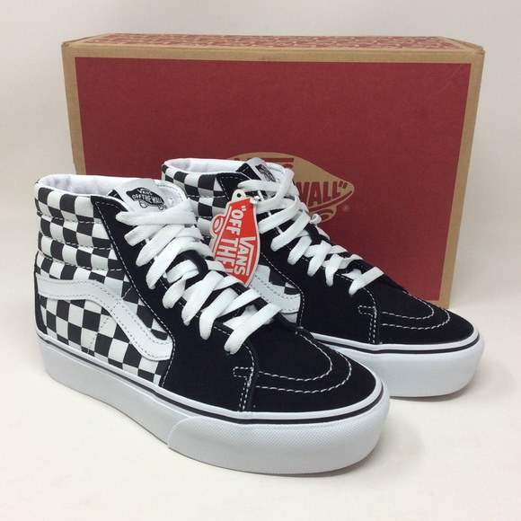 Vans Shoes - Vans Sk8-Hi Sneakers Platform 2.0 Checkerboard True White Black Suede Canvas 6